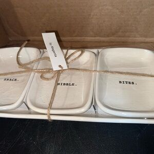 Rae Dunn White Ceramic Snack Tray Set